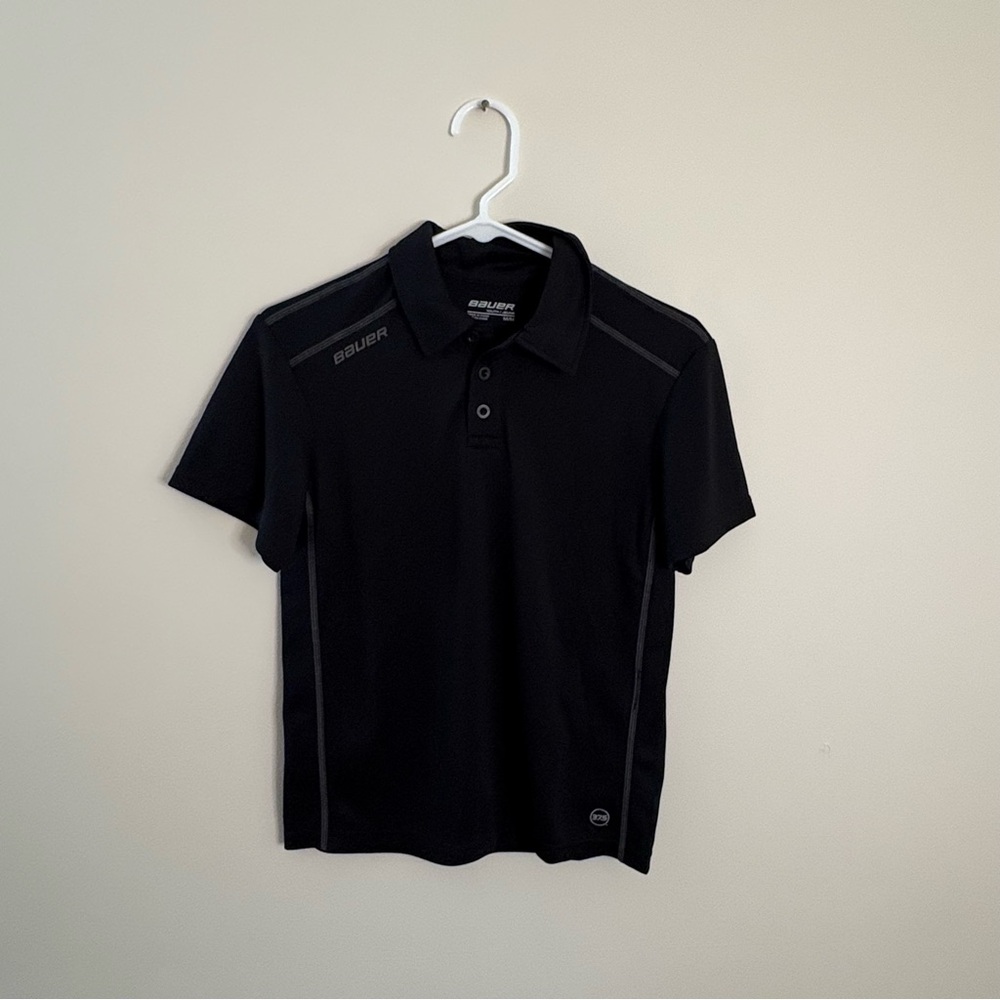 Bauer Hockey Black Kids Button Down Shirt Medium short sleeve polo top
